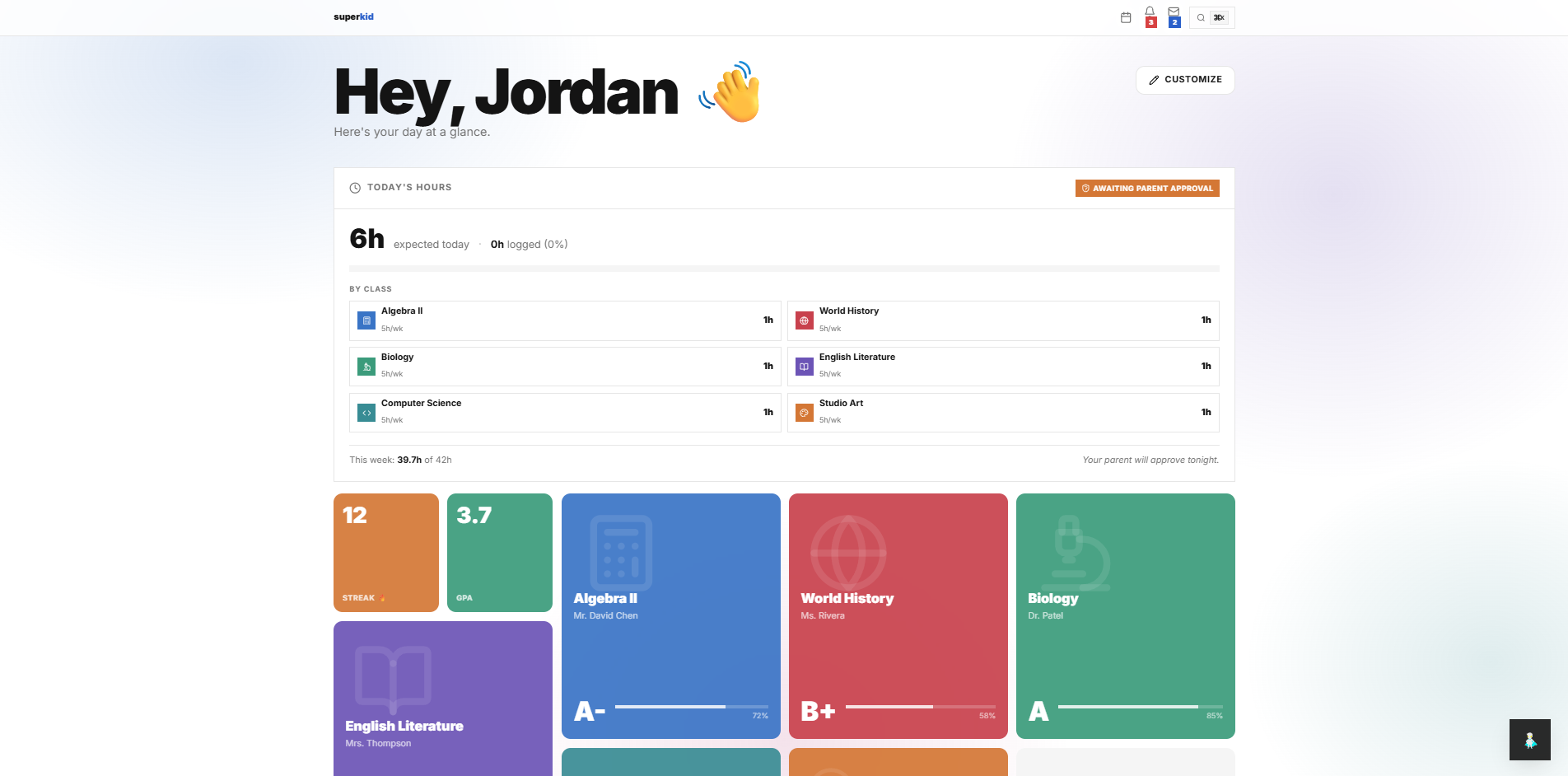 Screenshot of Superkid Learning Hub